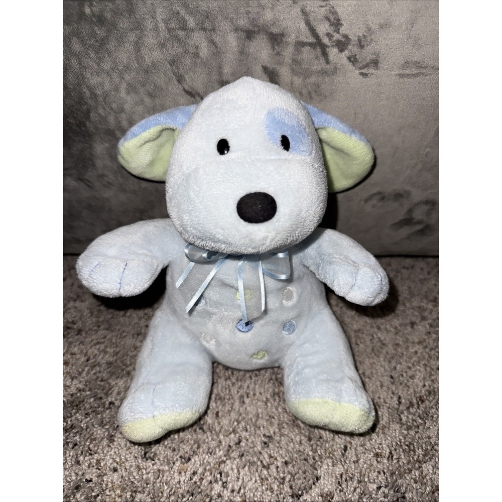 Just One Year by Carter's Blue Green Dot Puppy Wind Music Plush Stuffed Musical
